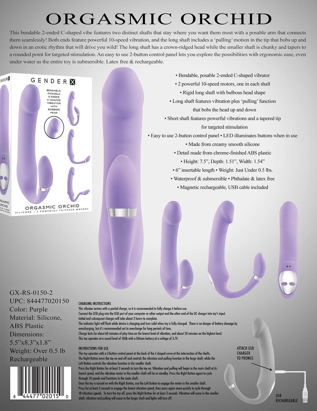 Gender X Orgasmic Orchid Strapless Strap-On Vibrator